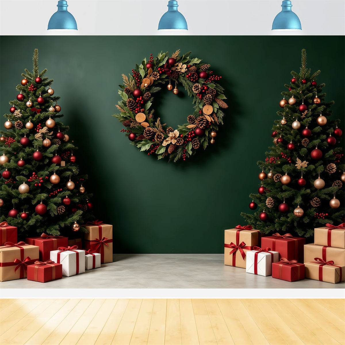 Fond Vert De Noël Coffrets Cadeaux De Couronnes D'Arbres Décors De Noël GQ68-91