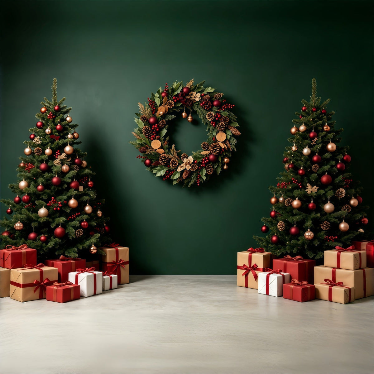 Fond Vert De Noël Coffrets Cadeaux De Couronnes D'Arbres Décors De Noël GQ68-91