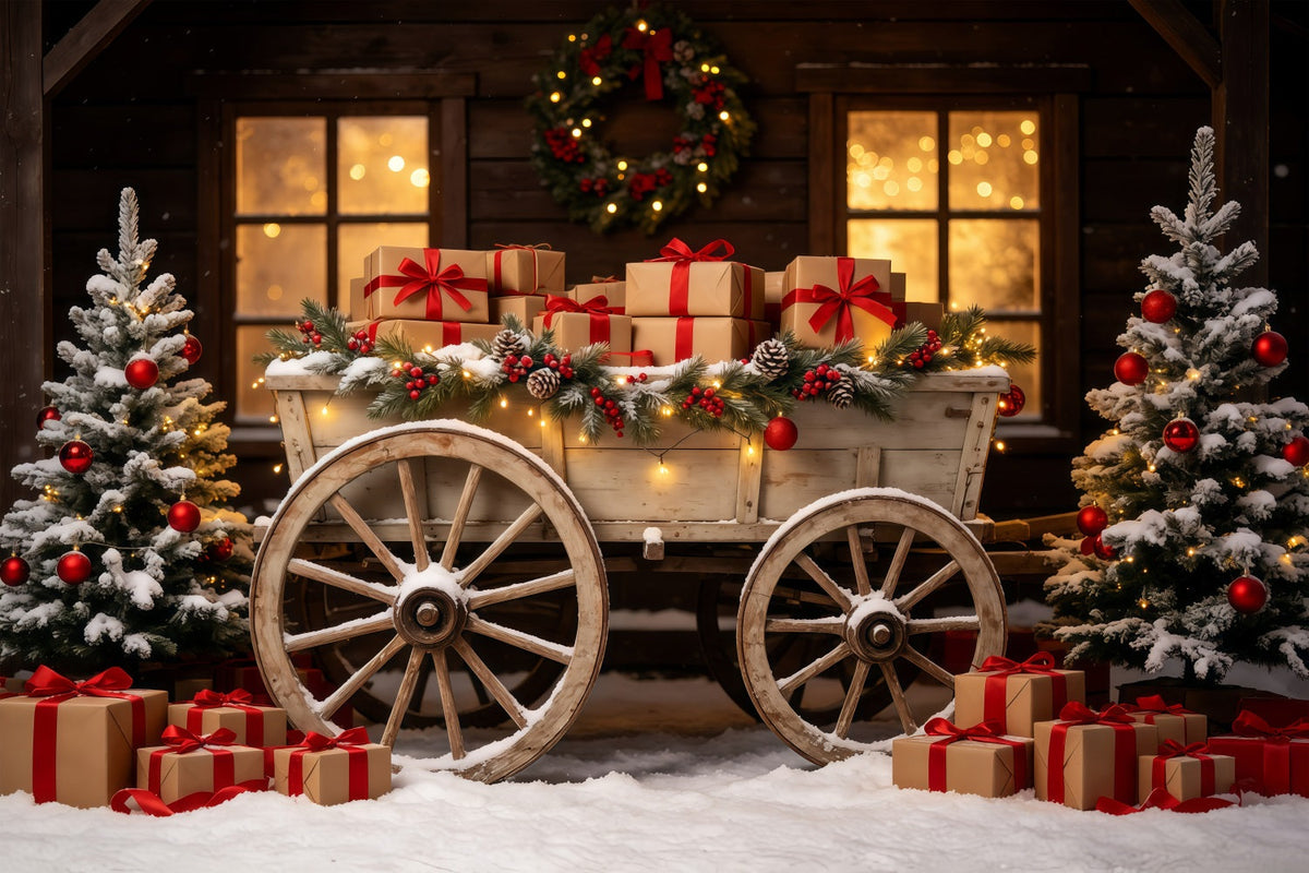 Décor De Noël Extérieur Présentoir À Cadeaux En Chariot Rustique Décor Photographique De Noël GQ68-92