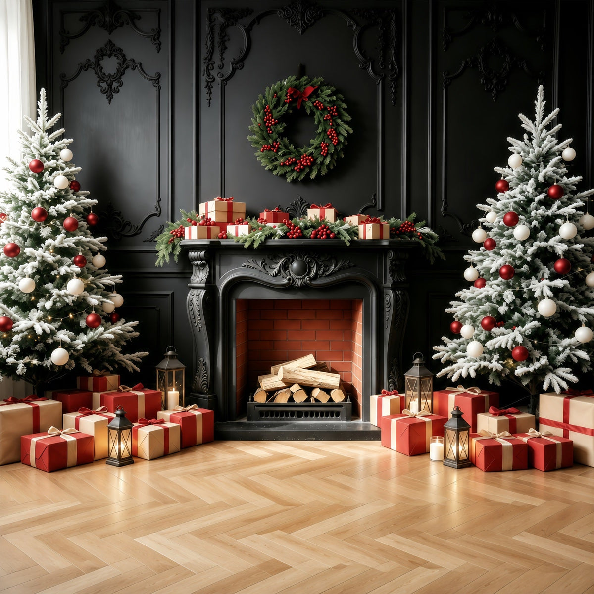 Décor De Cheminée Pour Noël Cadeau Pour Arbre À Cheminée Noir Décors Photo De Noël GQ68-94