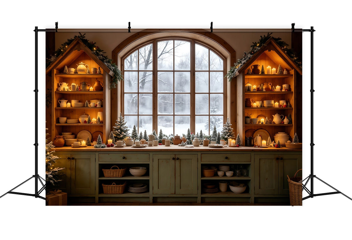 Décor De Cuisine De Noël Cuisine Confortable Fenêtre Enneigée Décors Muraux De Noël GQ68-95