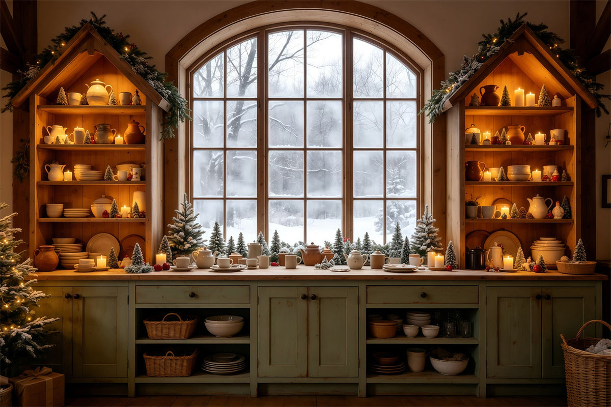 Décor De Cuisine De Noël Cuisine Confortable Fenêtre Enneigée Décors Muraux De Noël GQ68-95