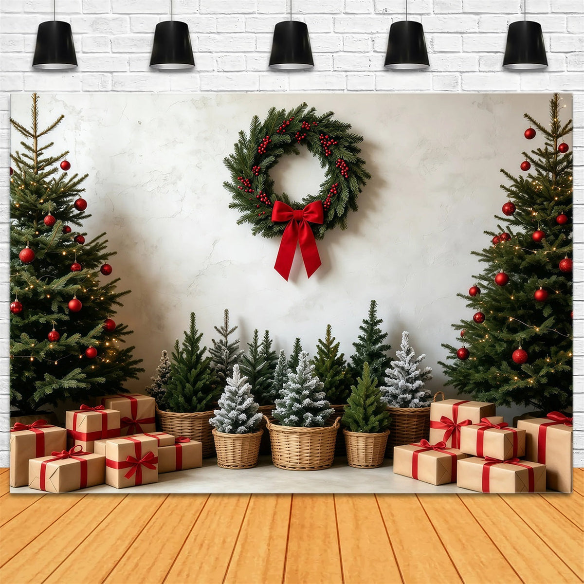 Fond De Sapin De Noël Présentoir À Cadeaux De Couronnes Rustiques Décors De Studio Pour Noël GQ68-99