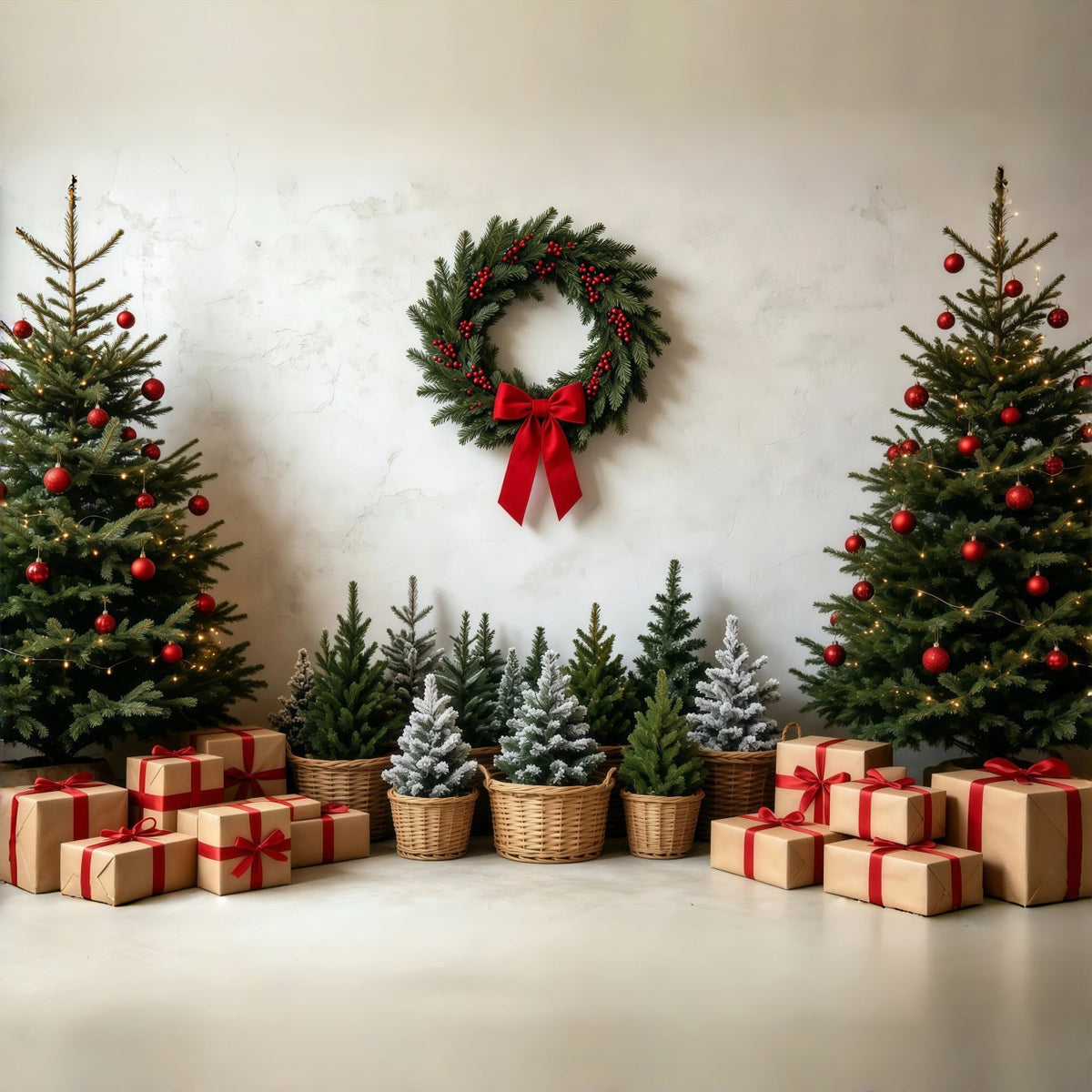 Fond De Sapin De Noël Présentoir À Cadeaux De Couronnes Rustiques Décors De Studio Pour Noël GQ68-99