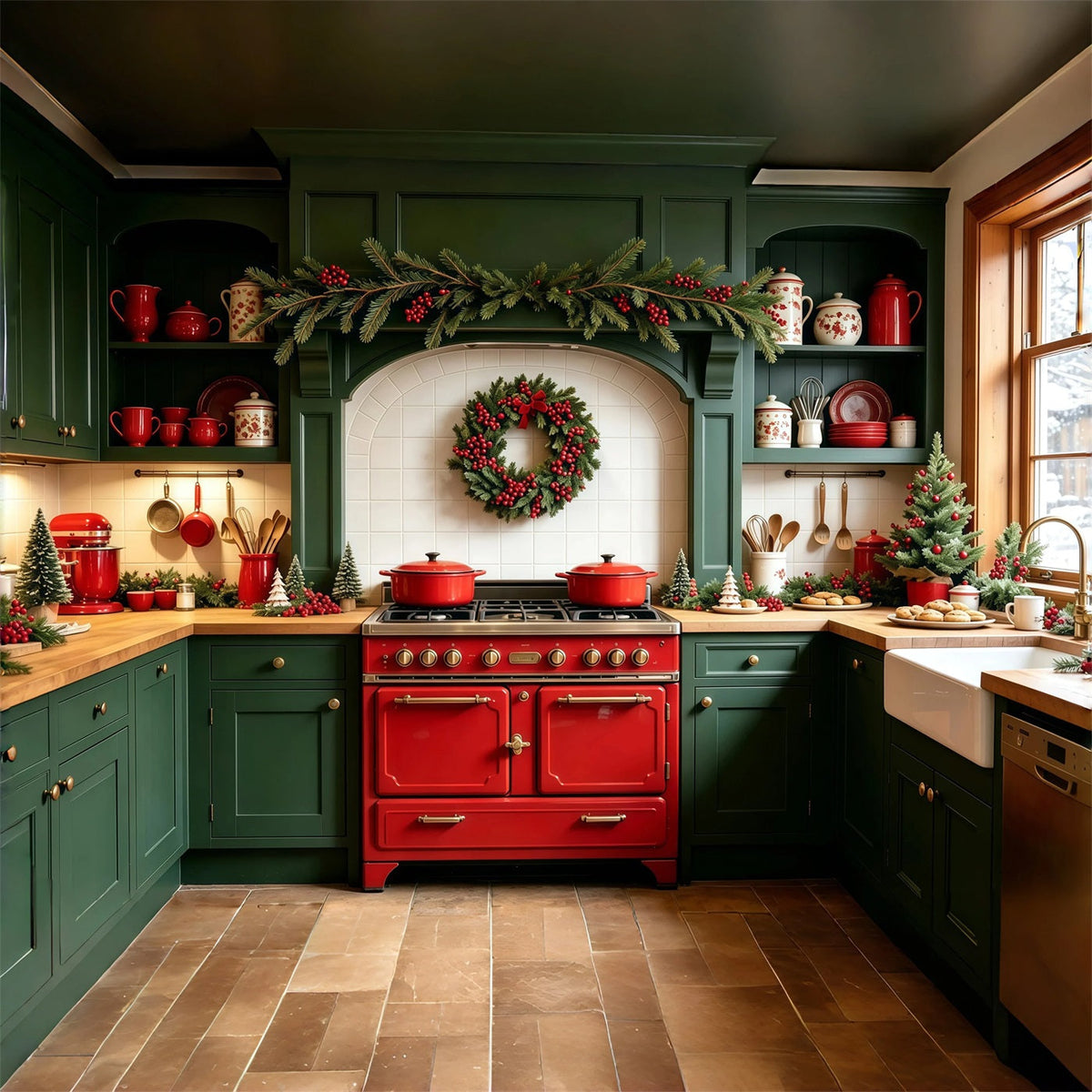 Décors De Cuisine De Noël Décoration De Chambre Guirlande Verte Décors De Studio Pour Noël GQ69-1