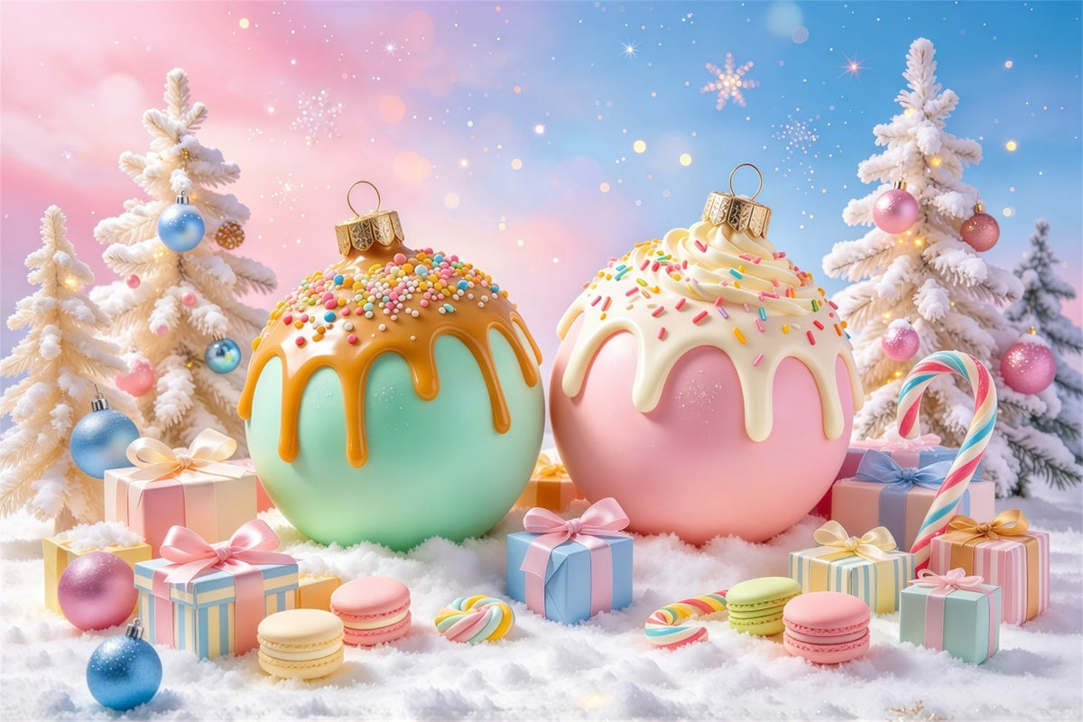 Fond De Noël Histoire De Noël Ornements Bonbons Rose Vert GQ69-100