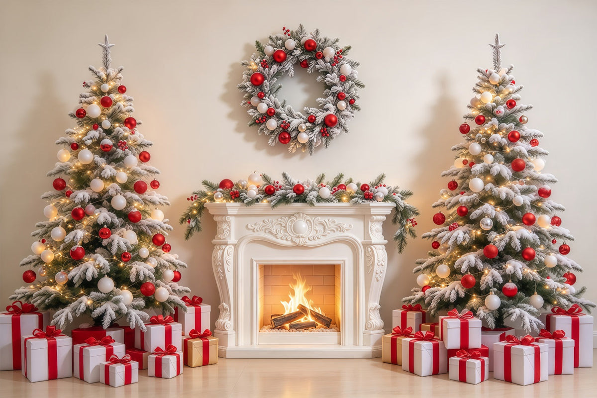 Fond De Noël Rouge Et Blanc Cheminée Chaleureuse GQ69-101