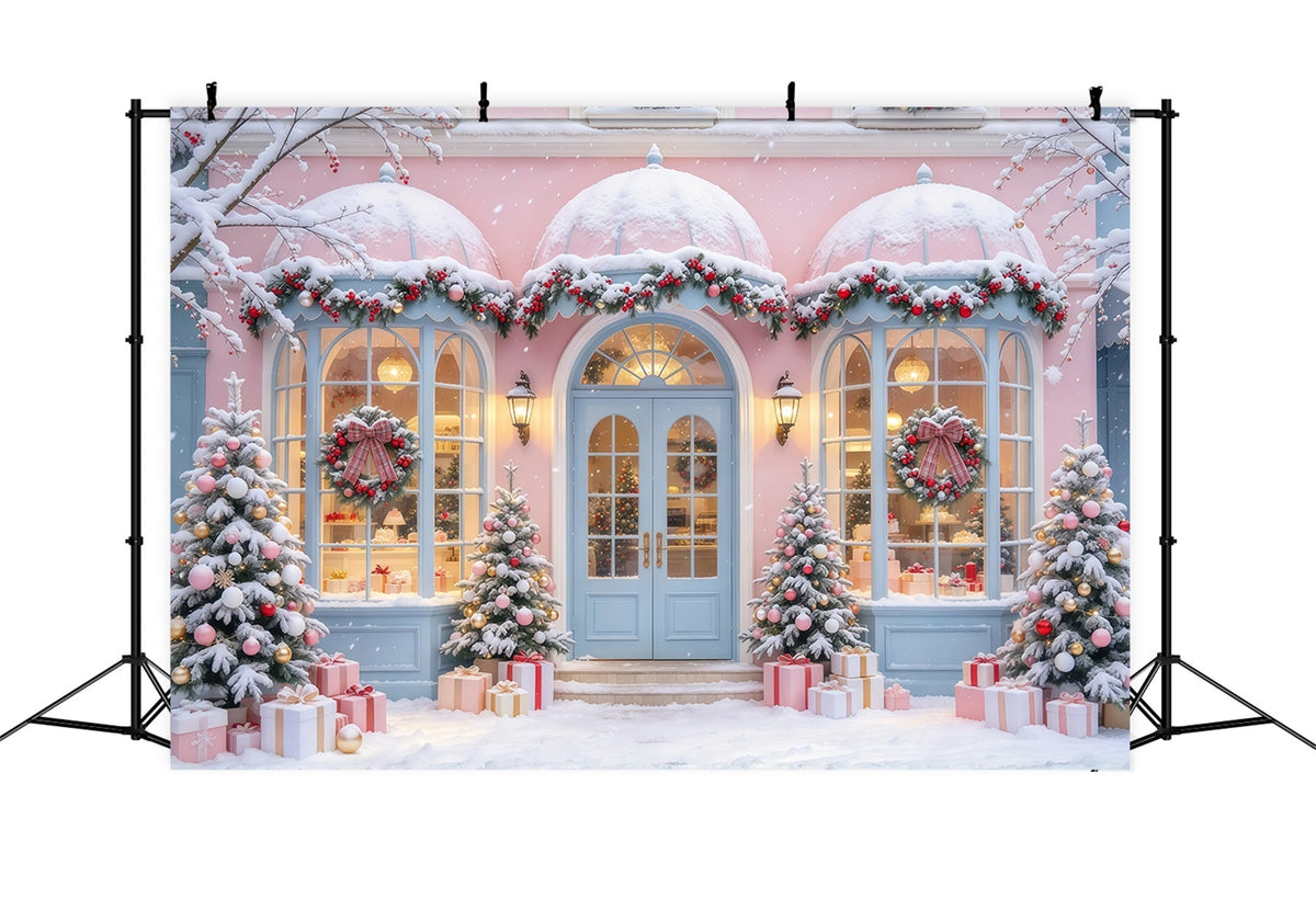 Fond Photo De Noël Boutique Pastel Rose Enneigée GQ69-102