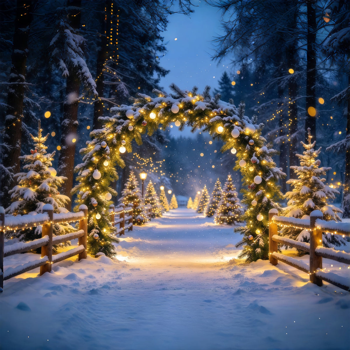 Fond De Noël Arche Illuminée Forêt Enneigée Bokeh GQ69-103
