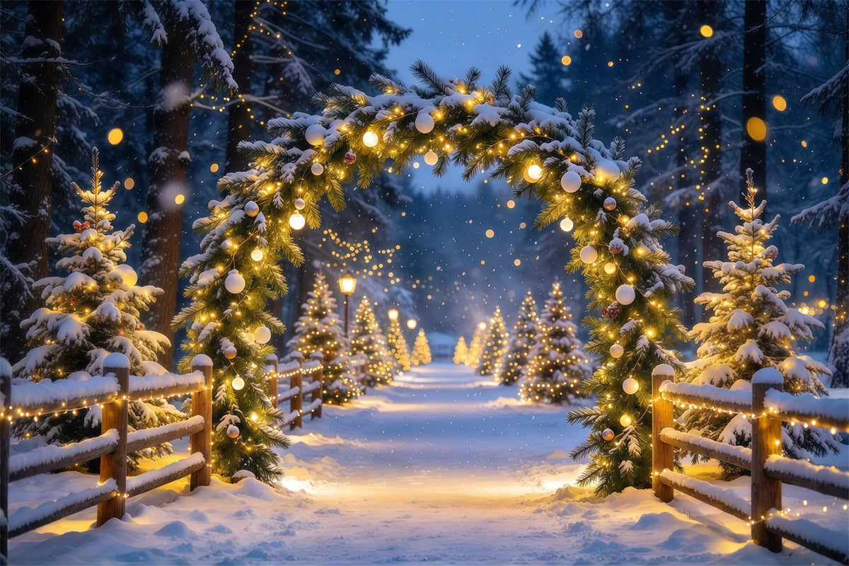 Fond De Noël Arche Illuminée Forêt Enneigée Bokeh GQ69-103
