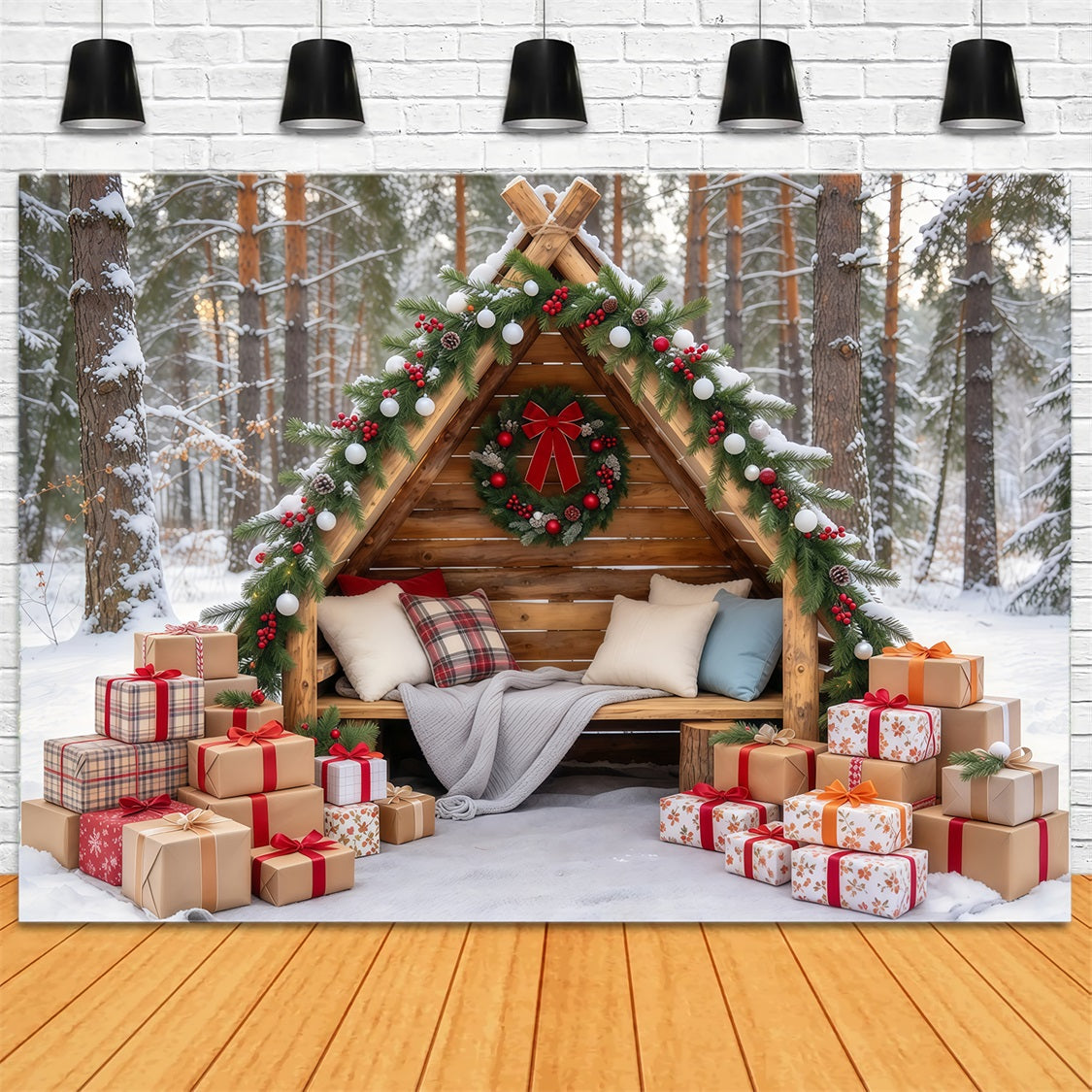 Fond Photo De Noël Cabane Rustique Forêt Hivernale GQ69-105