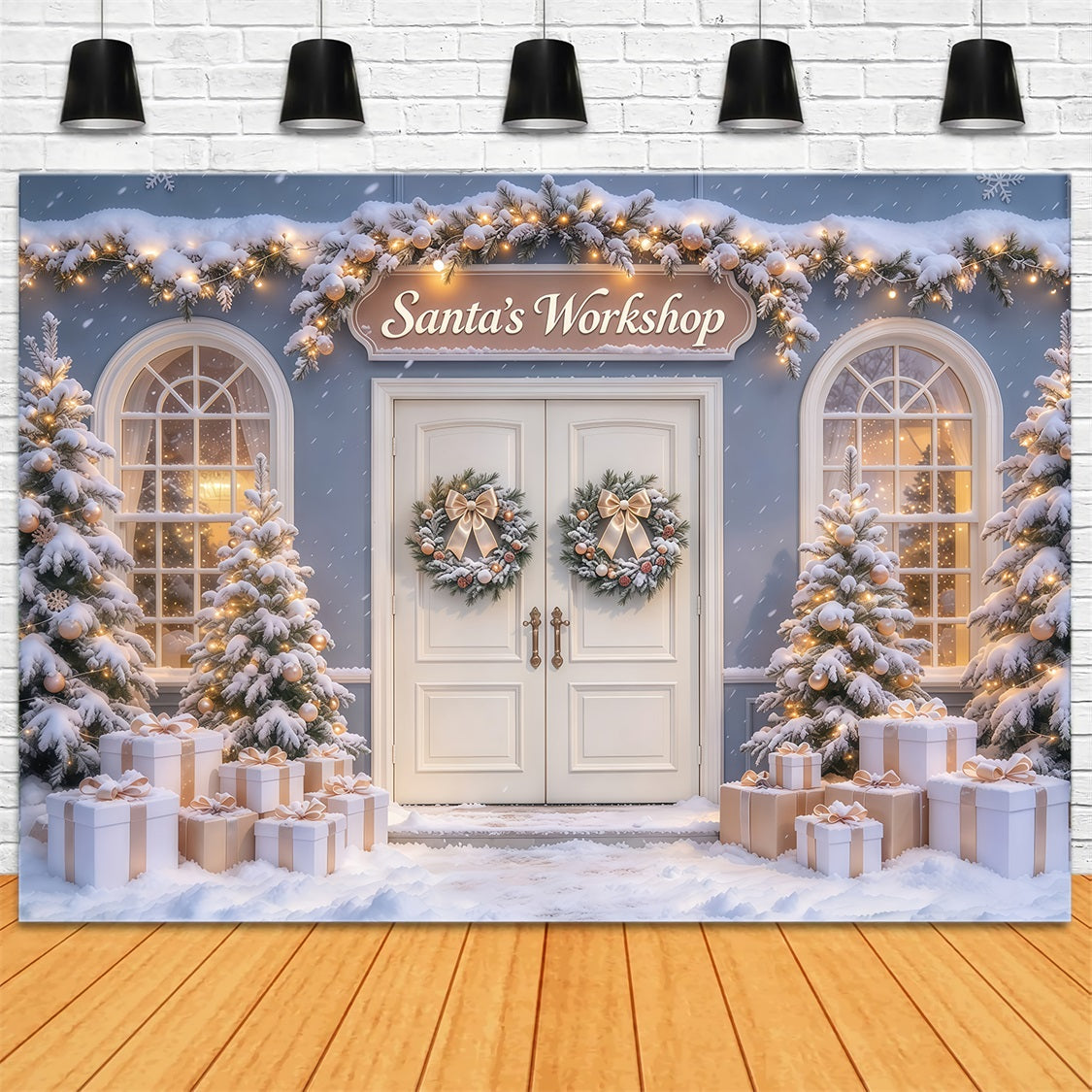Fond Photo De Noël Porte Enneigée Atelier Père Noël GQ69-108