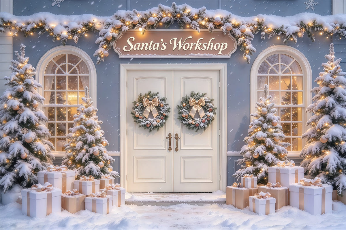 Fond Photo De Noël Porte Enneigée Atelier Père Noël GQ69-108