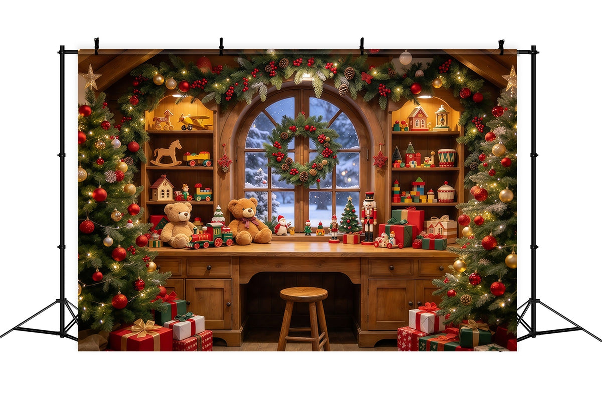 Fond Photo Père Noël Atelier Jouets Intérieur Chaleureux GQ69-109