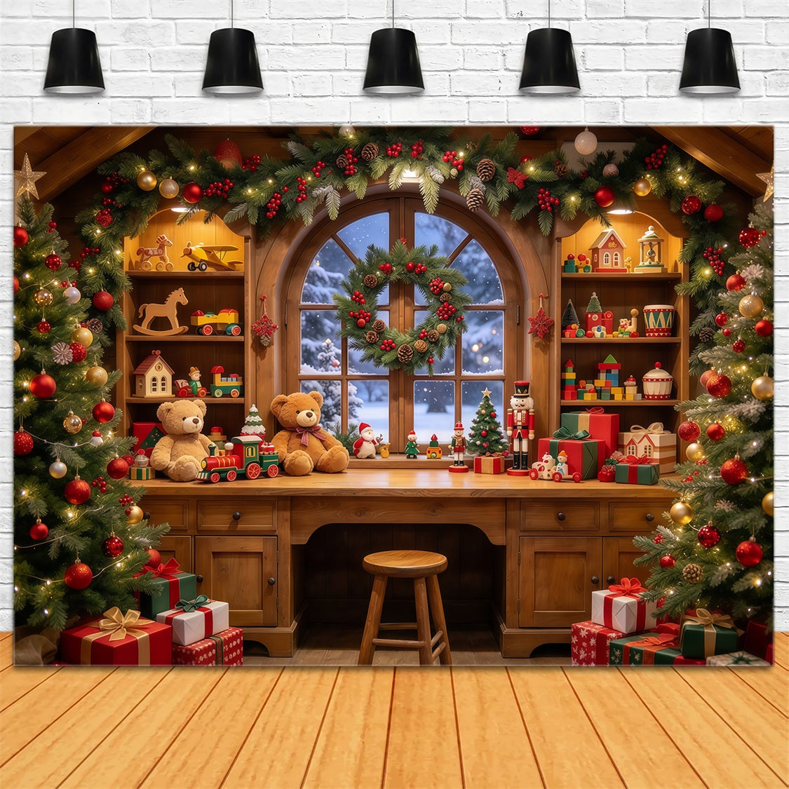 Fond Photo Père Noël Atelier Jouets Intérieur Chaleureux GQ69-109