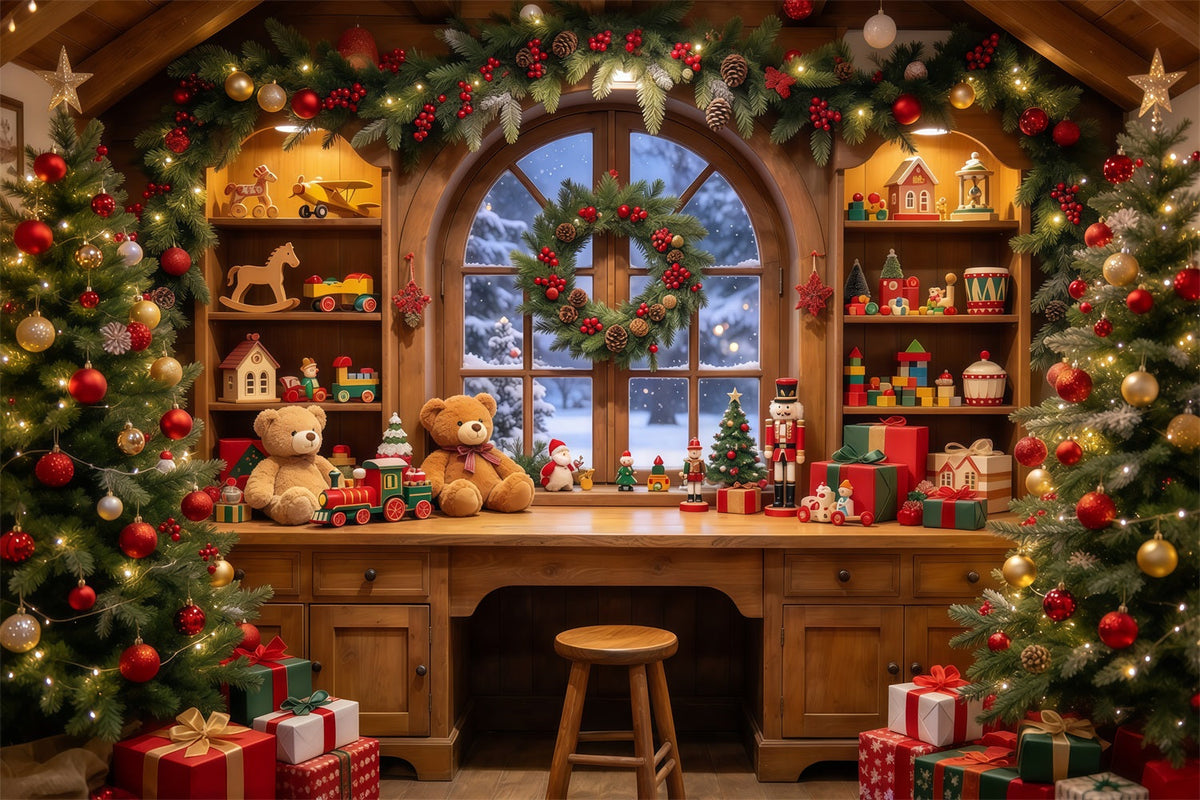 Fond Photo Père Noël Atelier Jouets Intérieur Chaleureux GQ69-109
