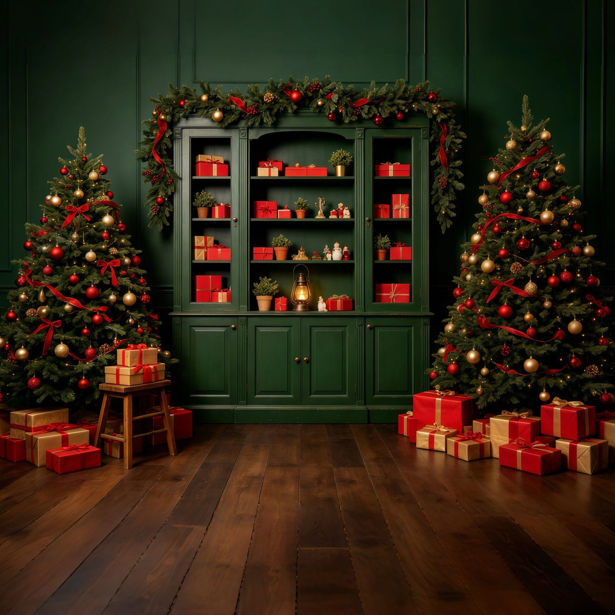 Fond Vert De Noël Vitrine À Cadeaux Fond De Noël Professionnel GQ69-11