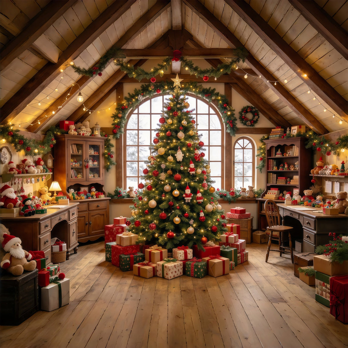 Fond Photo Atelier Père Noël Intérieur Salle Jouets GQ69-112