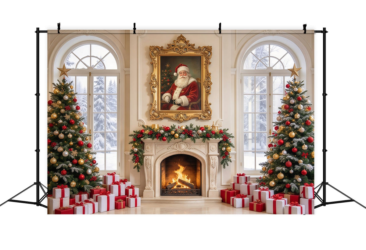 Fond Photo Père Noël Fenêtre Cheminée Décor GQ69-113
