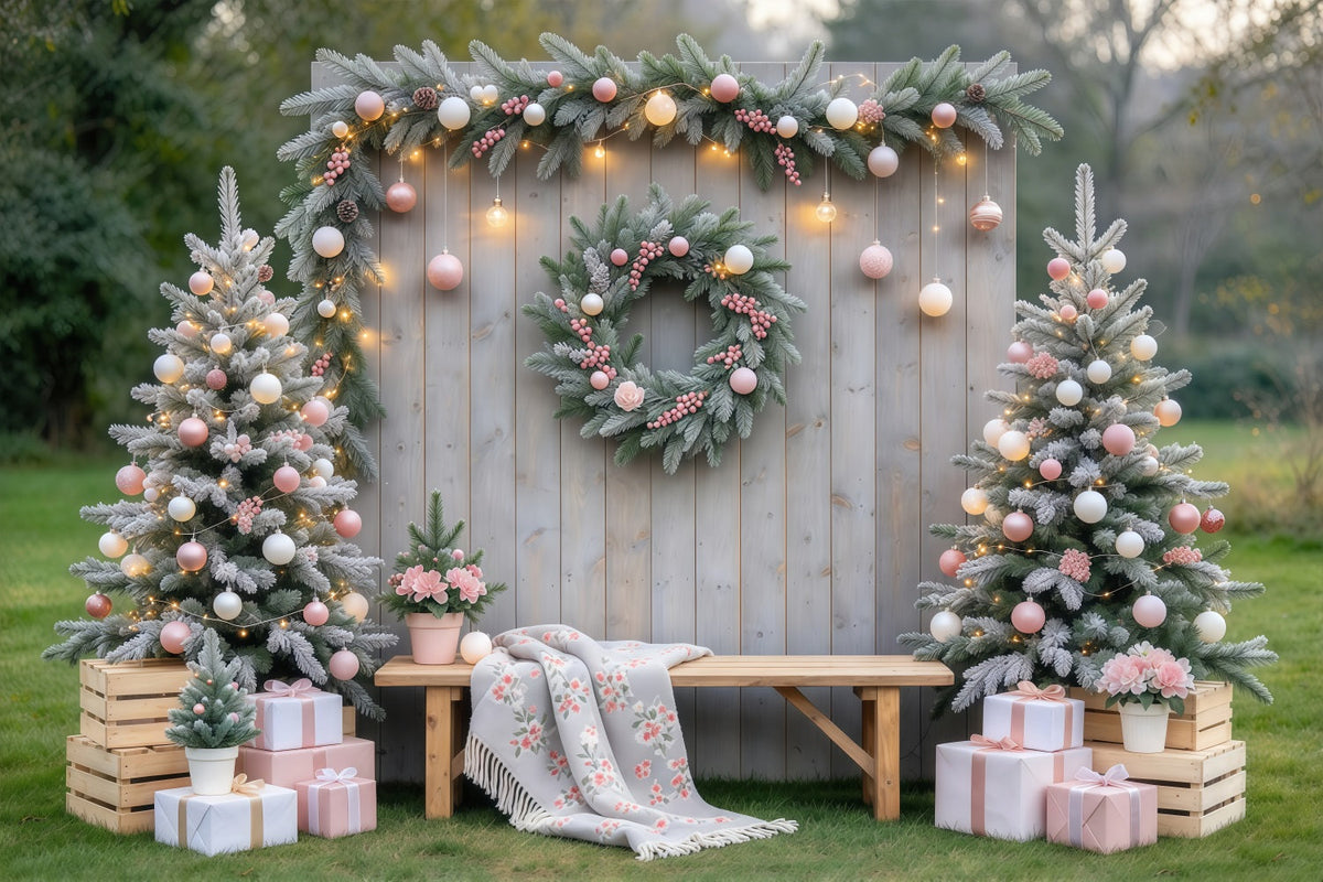 Fond Photo De Noël Jardin Ornements Rose Poudré GQ69-119