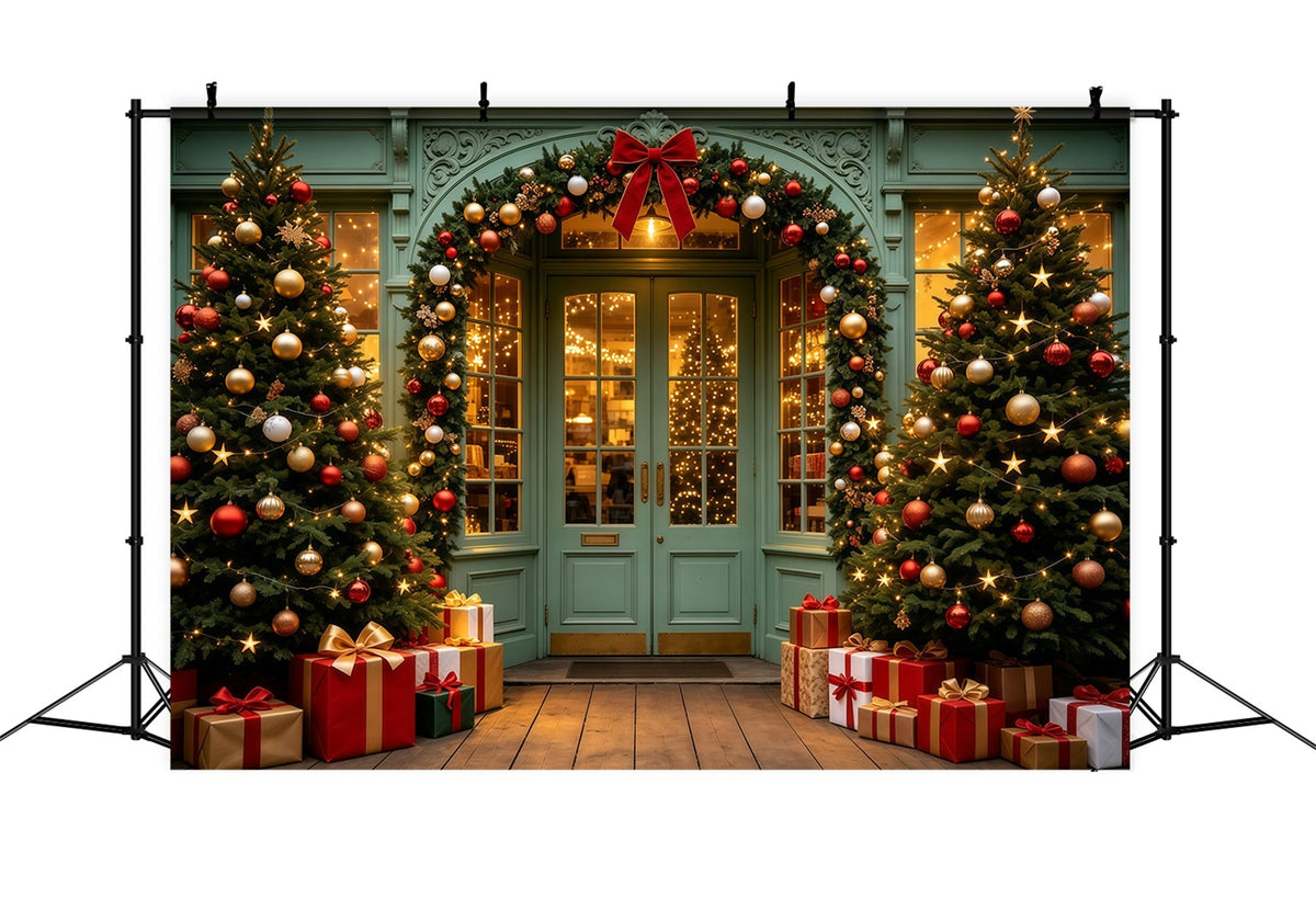 Décor De Magasin De Noël Entrée De La Guirlande De La Porte Verte Fond De Noël En Mousseline GQ69-13