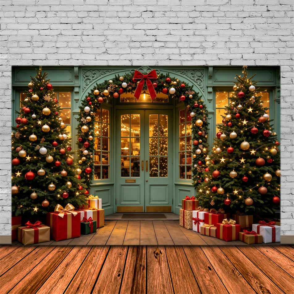 Décor De Magasin De Noël Entrée De La Guirlande De La Porte Verte Fond De Noël En Mousseline GQ69-13