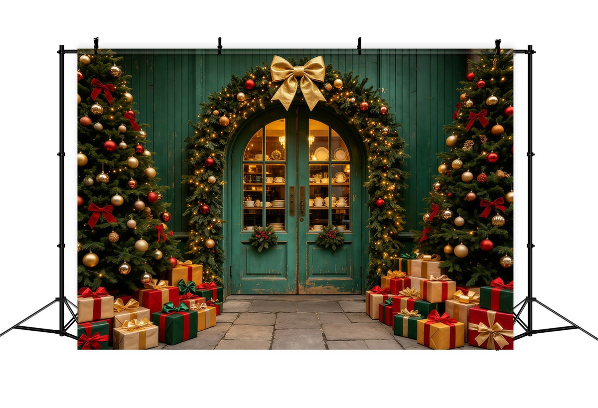 Décor De Magasin De Noël Entrée En Arc De Turquoise Avec Guirlande Décors De Noël GQ69-18