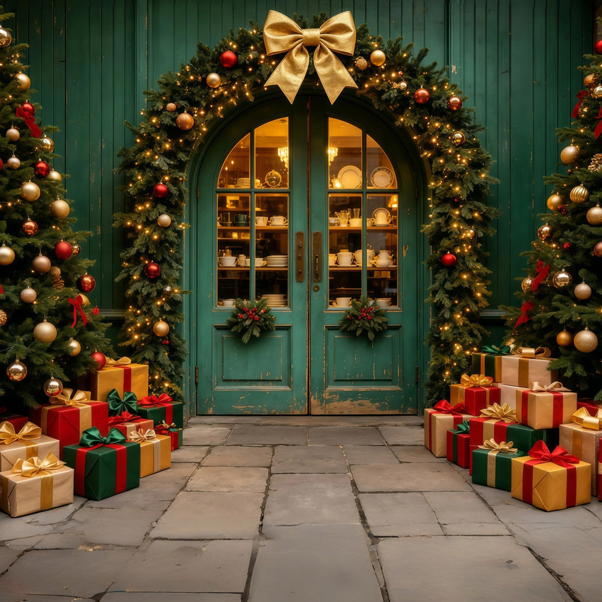 Décor De Magasin De Noël Entrée En Arc De Turquoise Avec Guirlande Décors De Noël GQ69-18