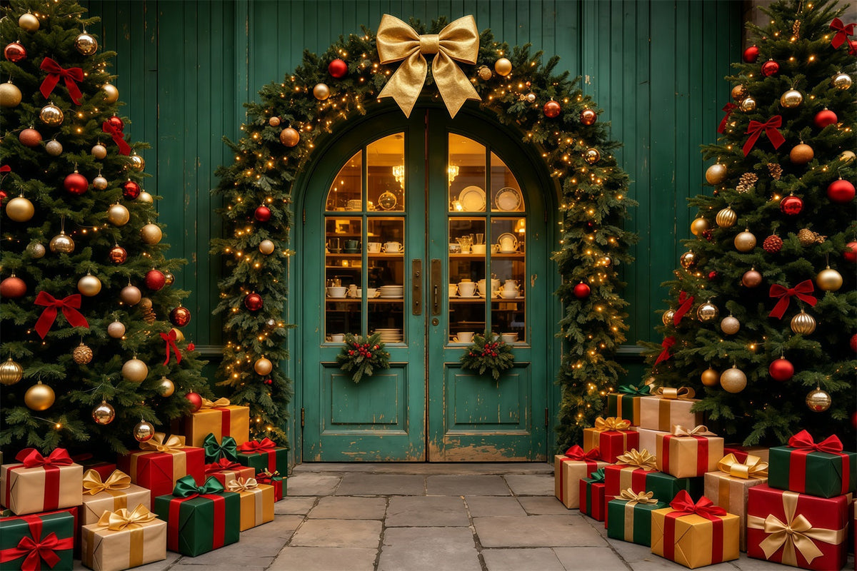 Décor De Magasin De Noël Entrée En Arc De Turquoise Avec Guirlande Décors De Noël GQ69-18