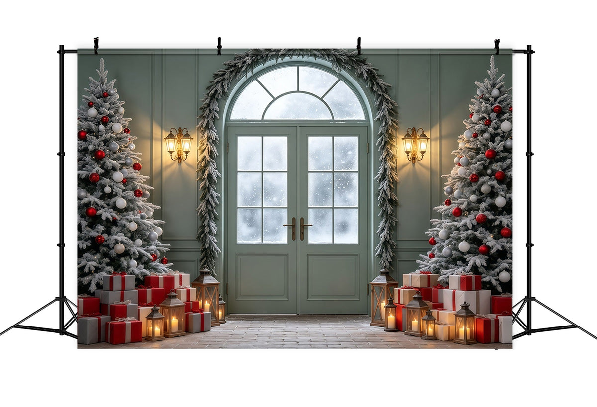 Décors Sur Le Thème De Noël Présentoir De Porte Cintrée Givrée Décor Photo De Noël GQ69-19