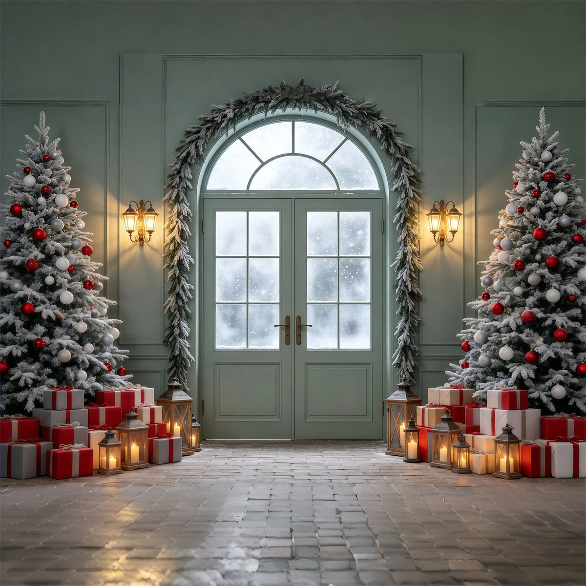 Décors Sur Le Thème De Noël Présentoir De Porte Cintrée Givrée Décor Photo De Noël GQ69-19