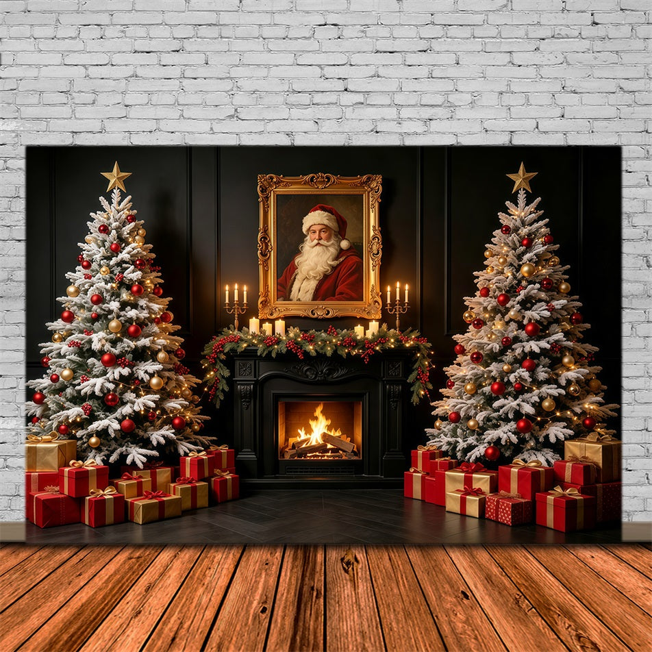 Décor De Noël Avec Le Père Noël Portrait Du Père Noël Devant Une Cheminée Sombre Fond Photo De Noël GQ69-2