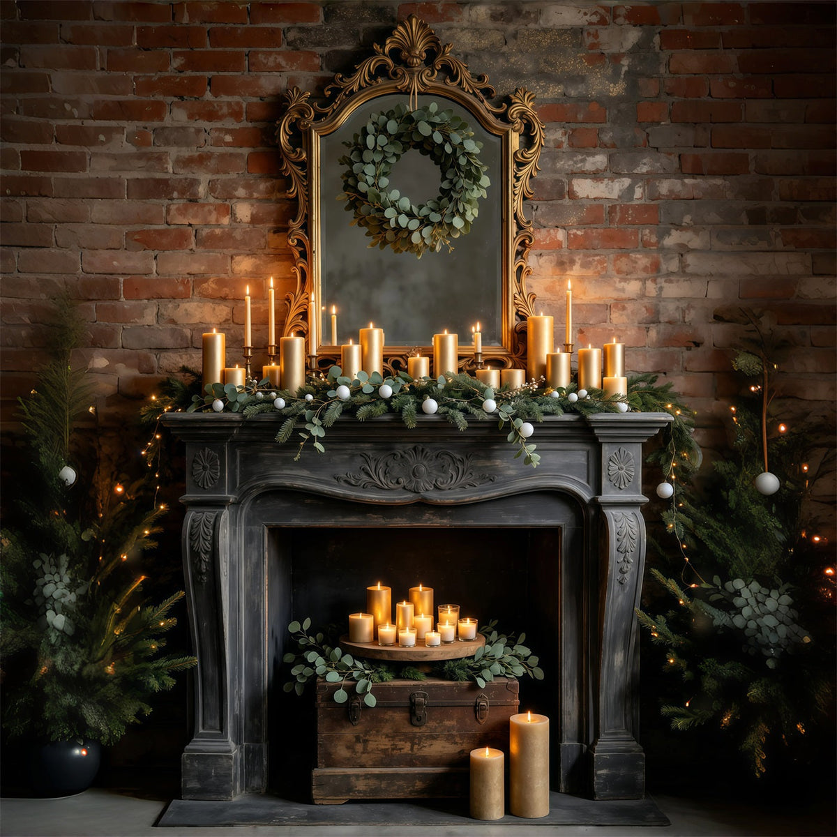 Fond De Cheminée De Noël Miroir Vintage Pour Bougie De Cheminée Décor Photo De Noël GQ69-21