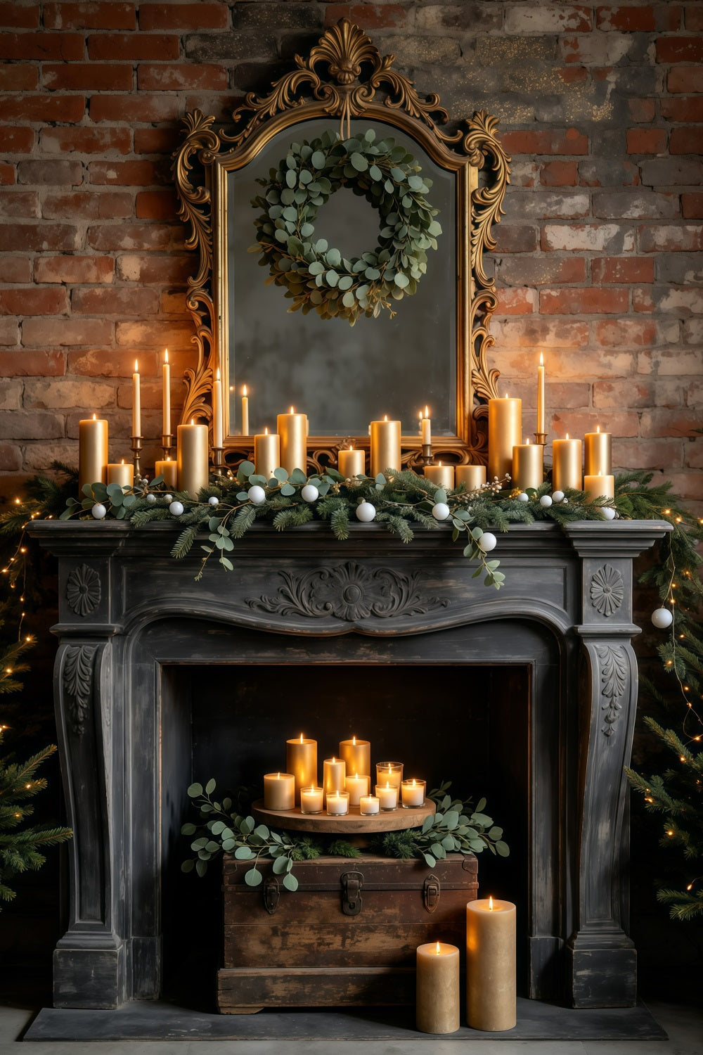 Fond De Cheminée De Noël Miroir Vintage Pour Bougie De Cheminée Décor Photo De Noël GQ69-21