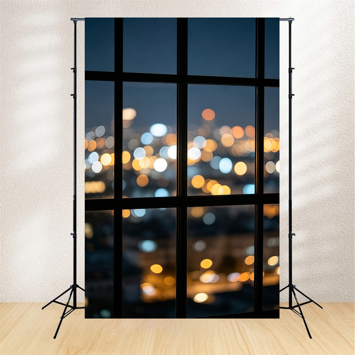 Fond Bokeh De Noël Vue Nocturne Sur La Ville Depuis La Fenêtre Décor Photographique De Noël GQ69-24