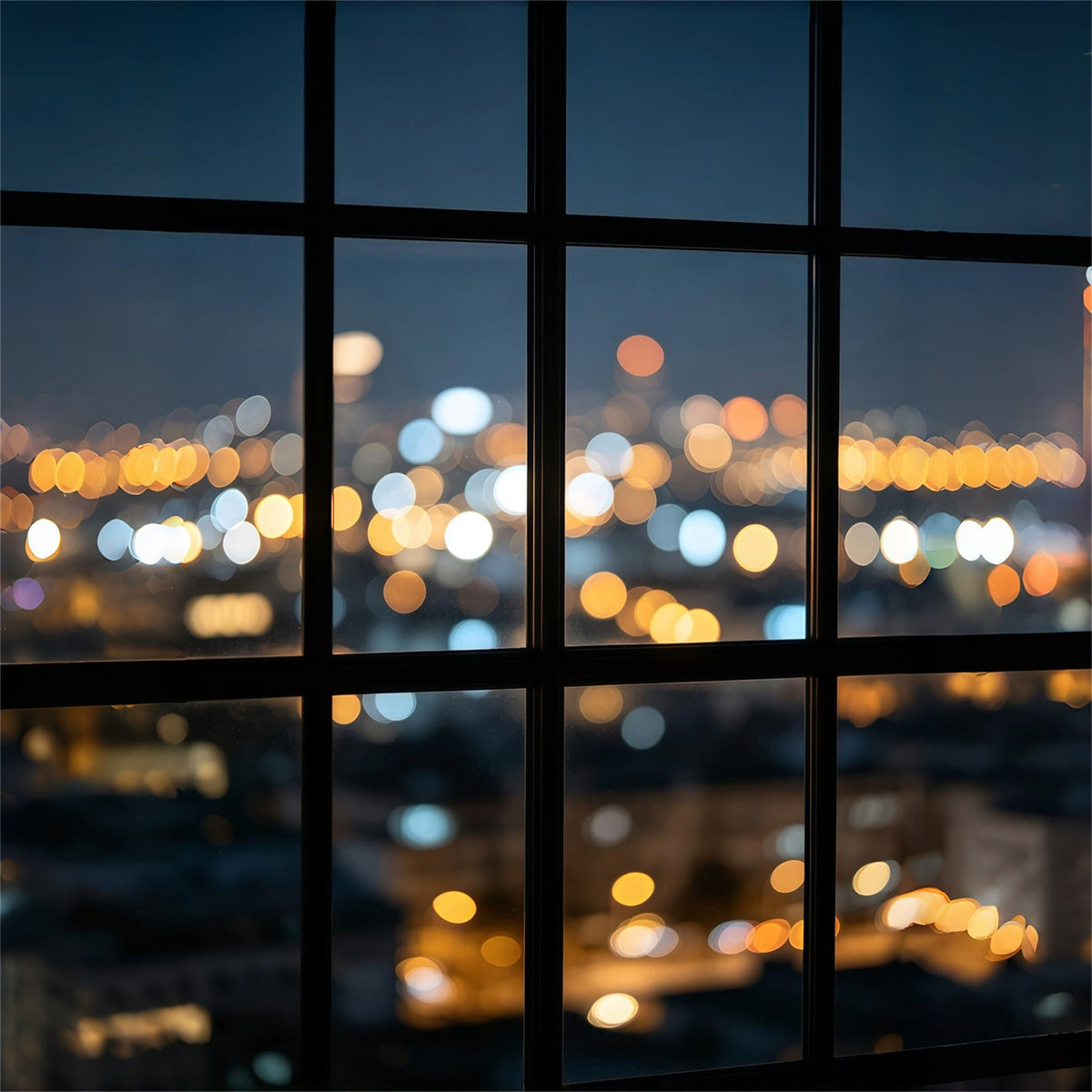 Fond Bokeh De Noël Vue Nocturne Sur La Ville Depuis La Fenêtre Décor Photographique De Noël GQ69-24