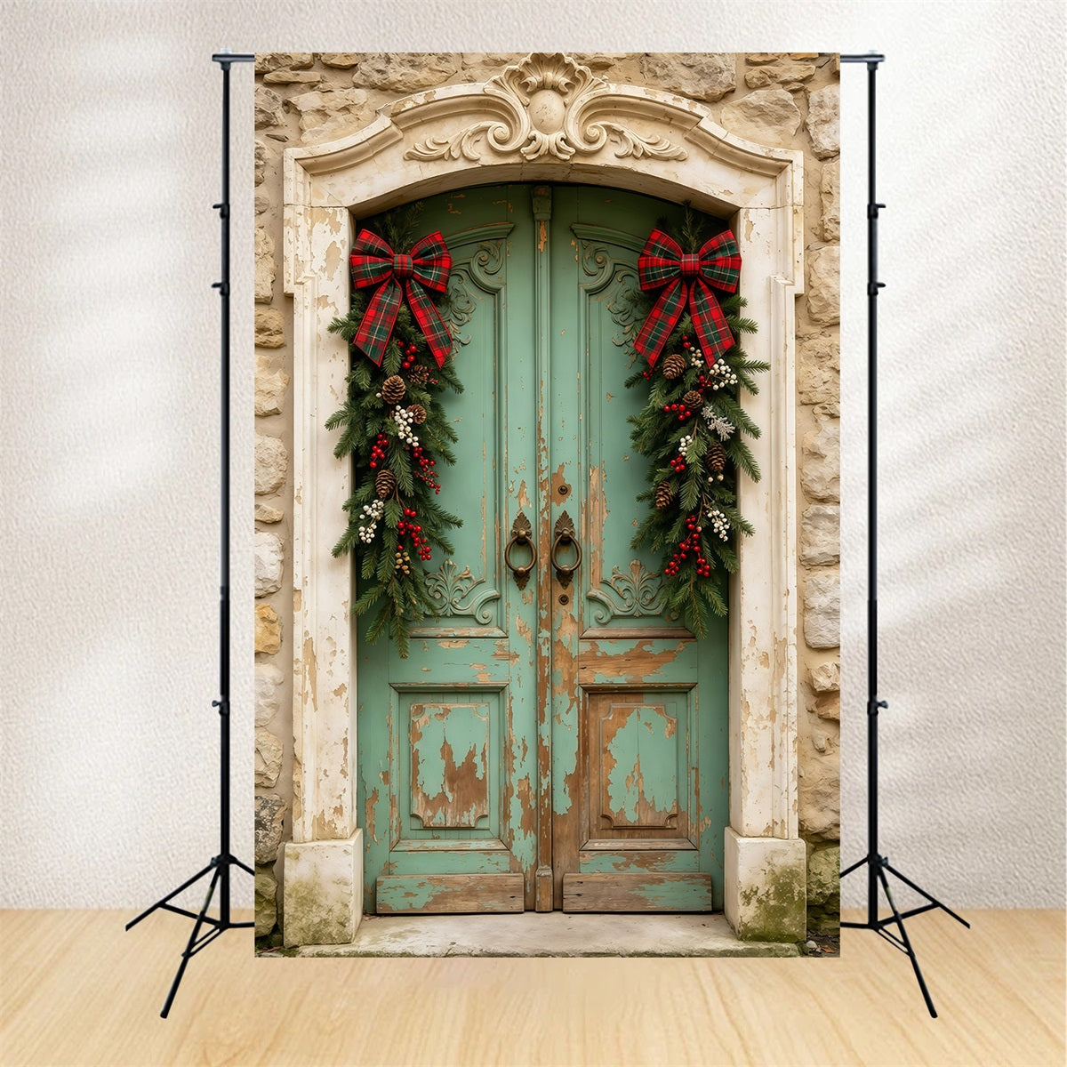 Décor De Porte De Noël Guirlande De Porte Verte Antique Décors De Noël Professionnels GQ69-25