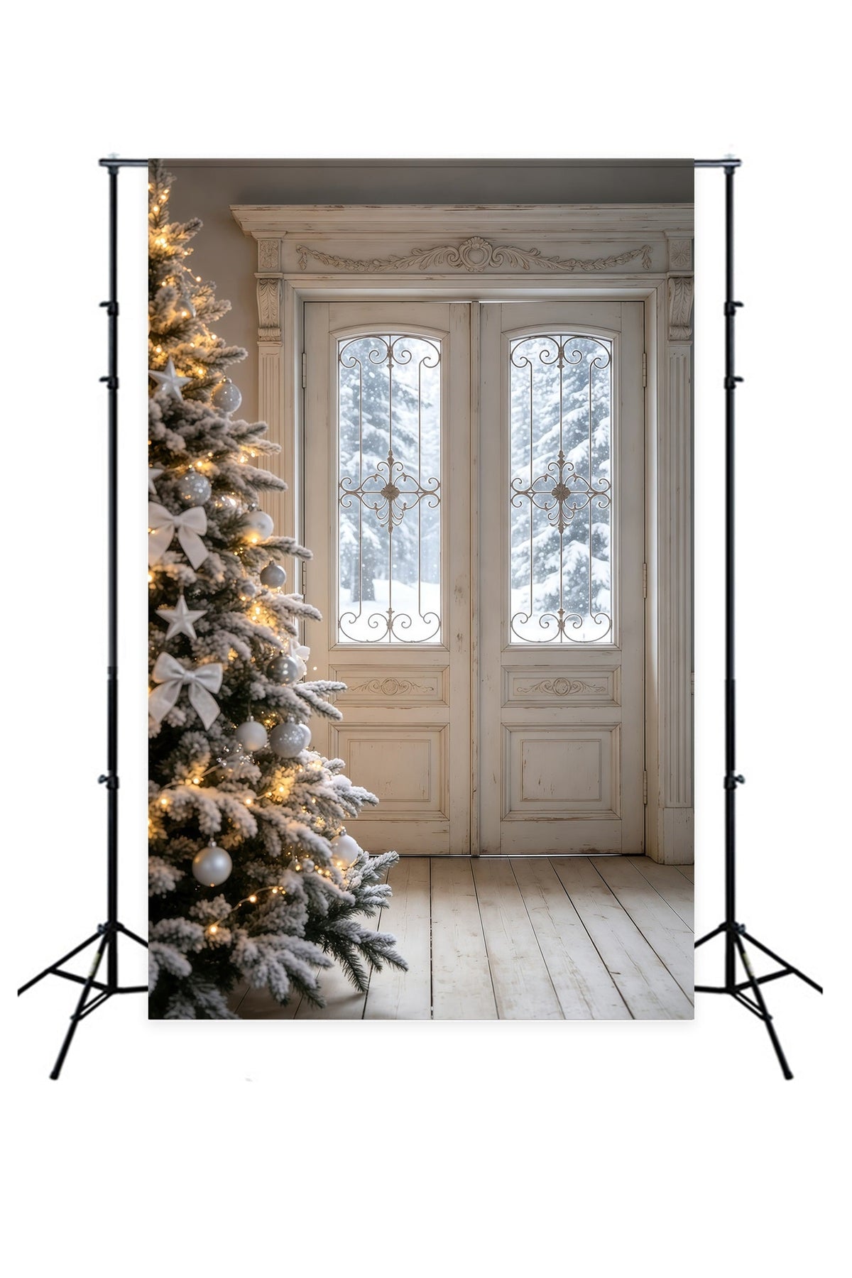Décor De Chambre De Noël Porte Élégante Enneigée Grandes Toiles De Fond De Noël GQ69-28