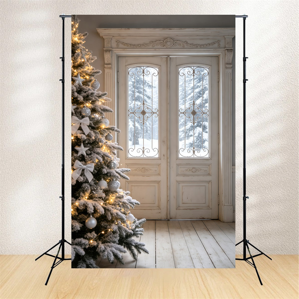 Décor De Chambre De Noël Porte Élégante Enneigée Grandes Toiles De Fond De Noël GQ69-28