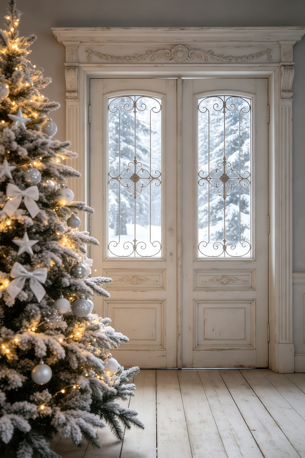 Décor De Chambre De Noël Porte Élégante Enneigée Grandes Toiles De Fond De Noël GQ69-28