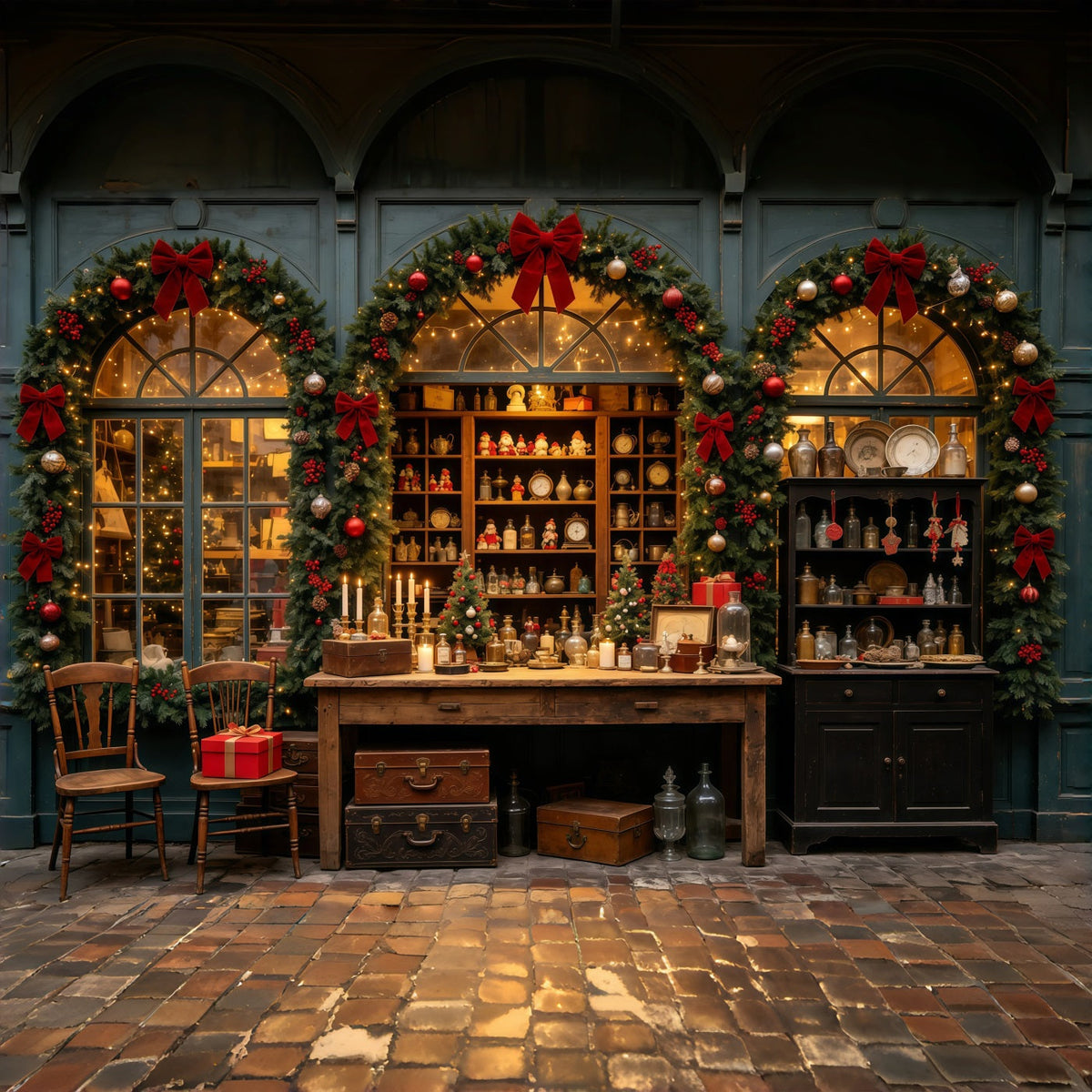 Décor De Vitrine De Noël Vitrine De Guirlande De Magasin D'Antiquités Décor Mural De Noël GQ69-29