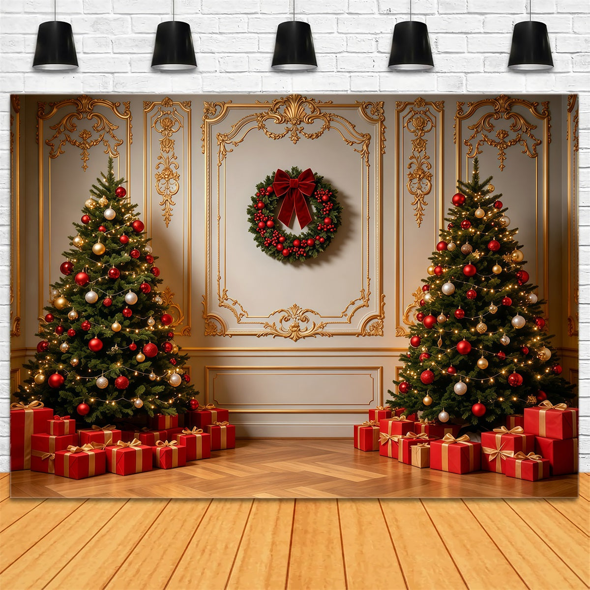 Décor Mural De Noël Intérieur Élégant Aux Finitions Dorées Décors De Noël Pour Photos GQ69-3