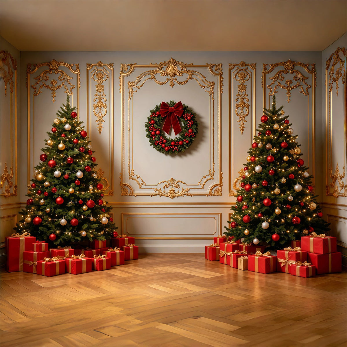 Décor Mural De Noël Intérieur Élégant Aux Finitions Dorées Décors De Noël Pour Photos GQ69-3