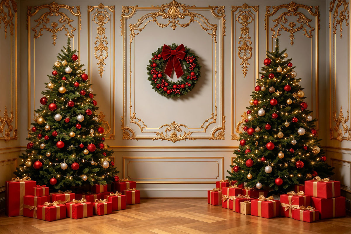 Décor Mural De Noël Intérieur Élégant Aux Finitions Dorées Décors De Noël Pour Photos GQ69-3