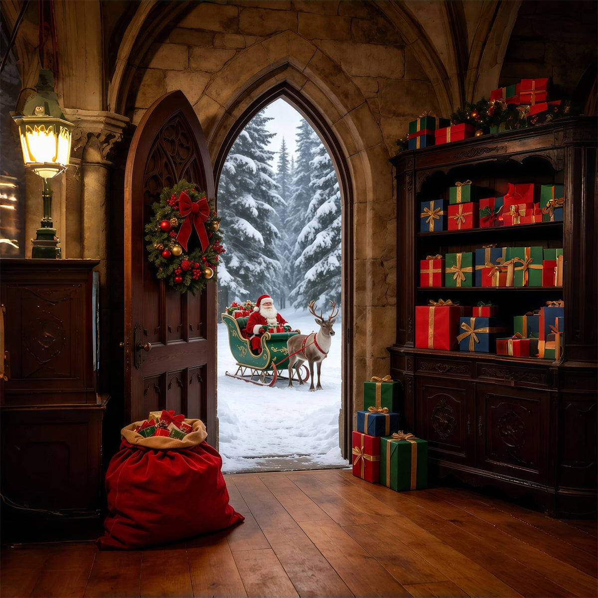 Décor De Noël Du Père Noël Arche Gothique Entrée D'Hiver Grand Décor De Noël GQ69-31