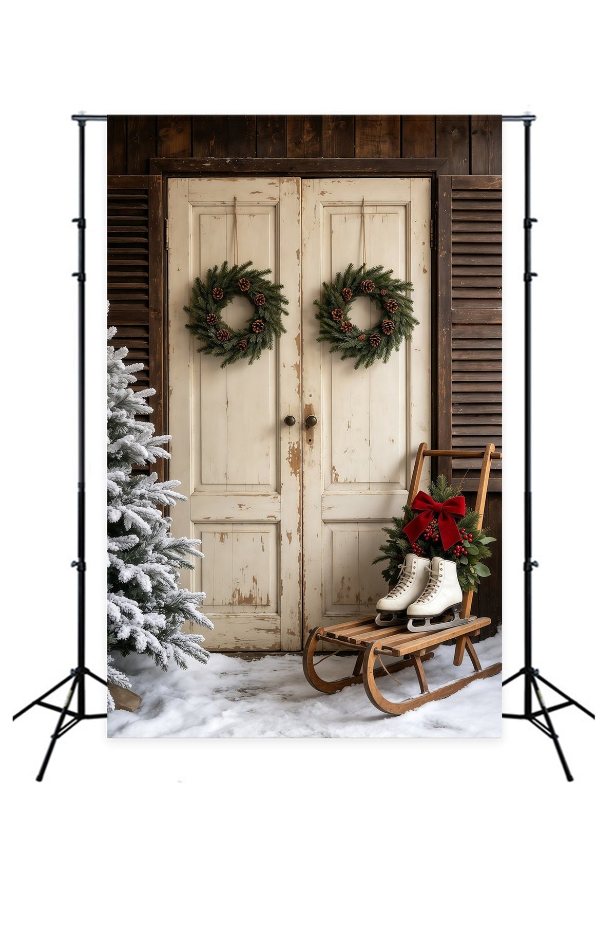 Décor De Noël De Porte De Grange Couronne De Porte Blanche Rustique Décors De Noël GQ69-32