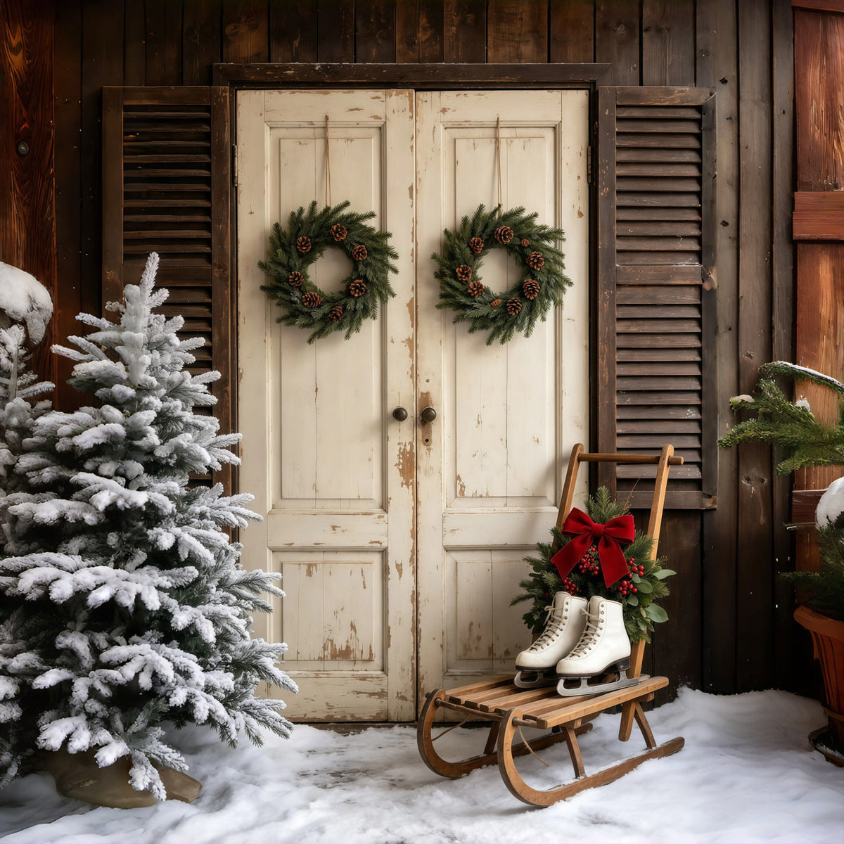 Décor De Noël De Porte De Grange Couronne De Porte Blanche Rustique Décors De Noël GQ69-32