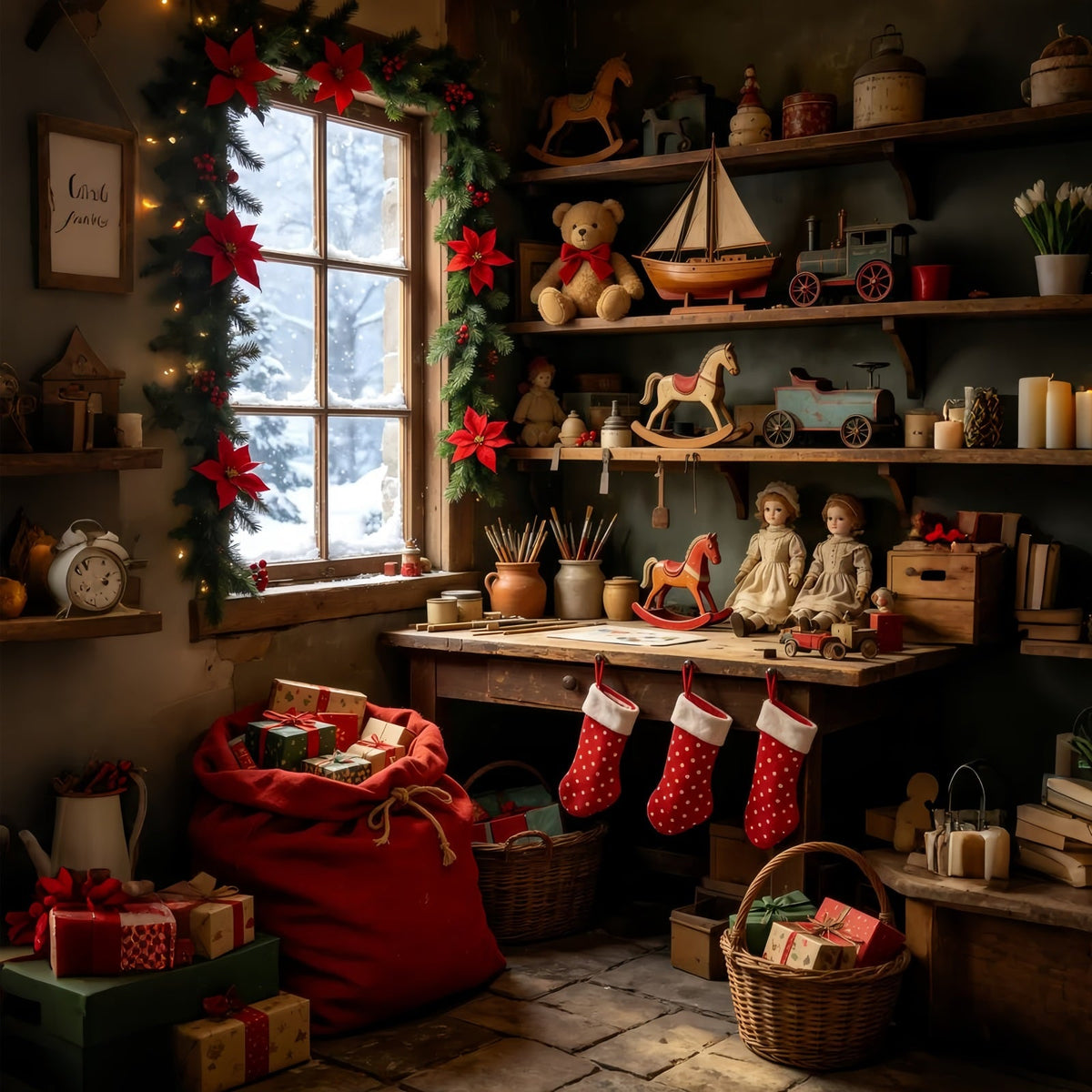 Décor De Cabane De Noël Étagère À Jouets Vintage Décor De Studio De Noël GQ69-37
