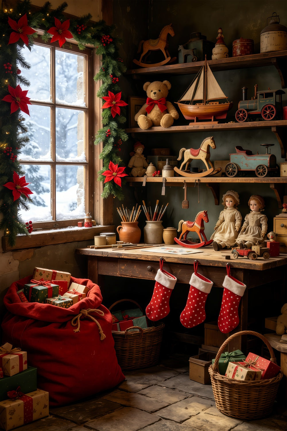 Décor De Cabane De Noël Étagère À Jouets Vintage Décor De Studio De Noël GQ69-37