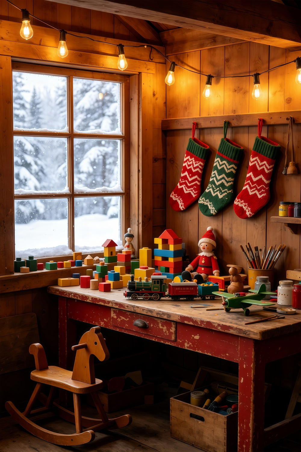 Décor De Noël Rustique Coin Jeux Du Chalet Confortable Décor De Noël Intérieur GQ69-39